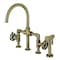 Kingston Brass KS2333RX Industrial Style Bridge Kitchen Faucet with Brass Sprayer, Antique Brass KS2333RX - alternate 1